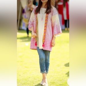 J Pret Pakistani Embroidered Tunic Multicolor Size XL Cover Up Boho festival
